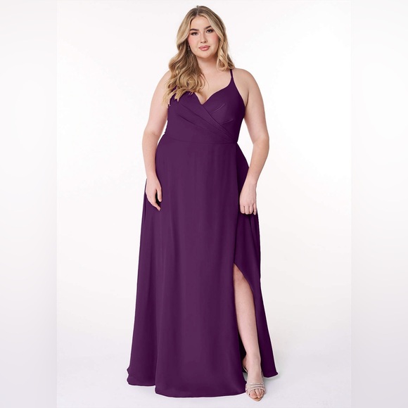 Azazie Dresses & Skirts - Azazie Plum Purple Spaghetti Strap Wedding Dress